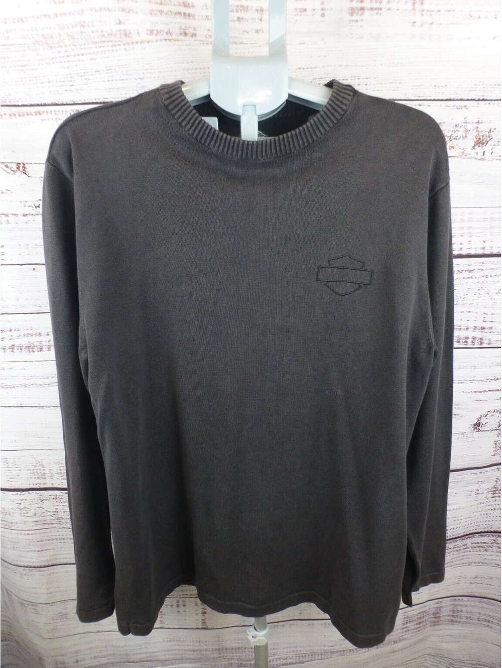 Harley-Davidson Men's M Medium Gray Embroidered Logo Crew Neck Cotton Sweater K3